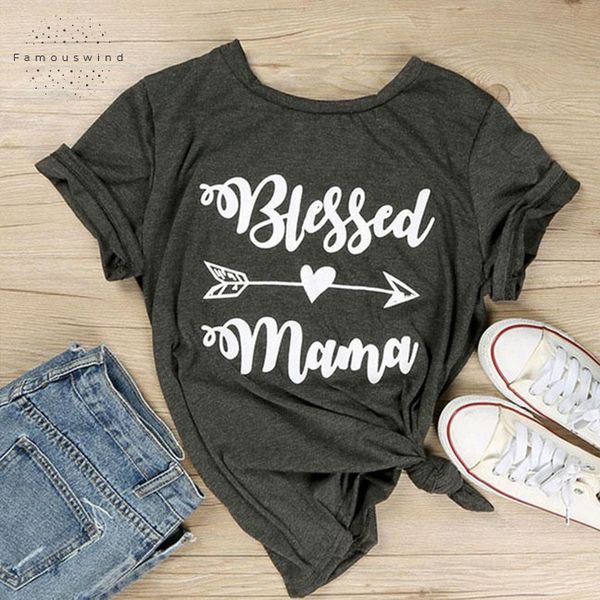 

blessed mama t shirt tees printing women o neck short sleeve letter dark gray loose summer t shirt, White