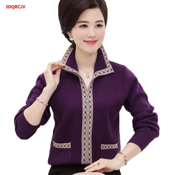 

women sweater coat autumn winter jacket plus size 5xl middle aged mother zipper cardigan knit wool sweater woman casual 940, White