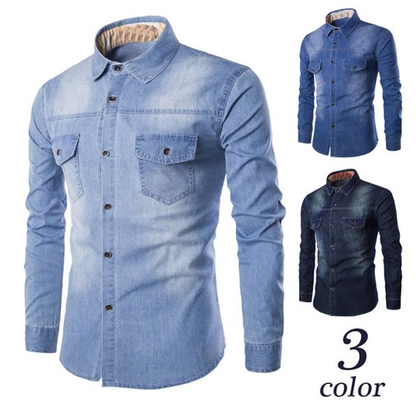 

men's casual shirts 2021 european and american style super large size denim shirt double pocket slim long-sleeved -4xl 5xl 6xl, White;black