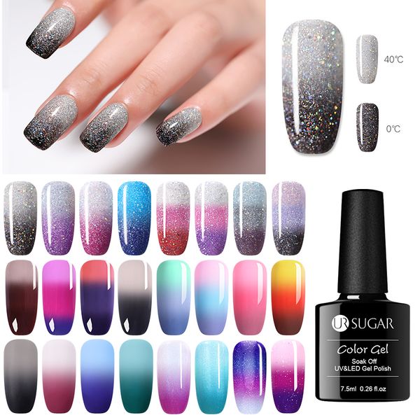

ur sugar 7.5ml uv gel nail polish 3 in 1 thermal nail gel polish soak off semi permanent temperature color changing varnish, Red;pink