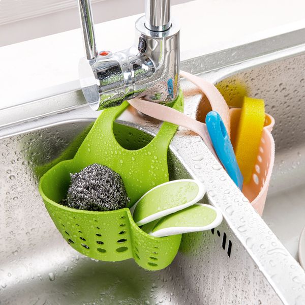 

kitchen hanging drain basket organizer adjustable buckle sink holder shelf gadget storage bag shelving rack faucet storage gadget tool