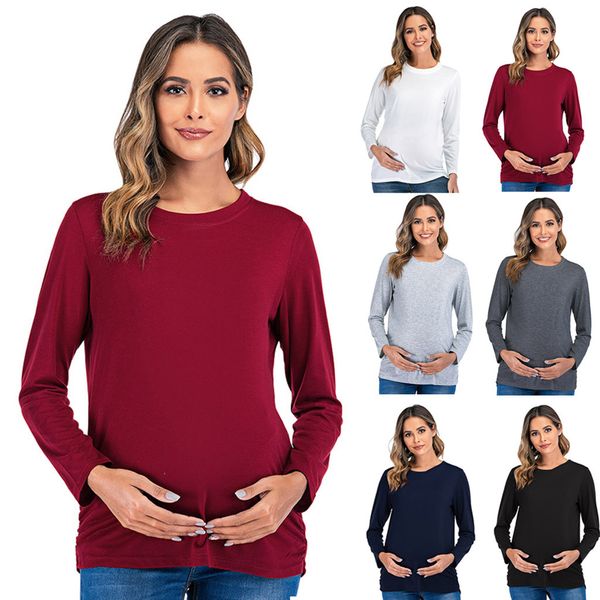 

women pregnant maternity clothes round neck long sleeve loose t-shirt blouse breastfeeding clothes ropa premama, White