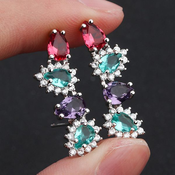 

luxury colorful zircon diamond long stud earrings women irregular crystal white gold &black party fashion jewelry monaco design, Golden;silver