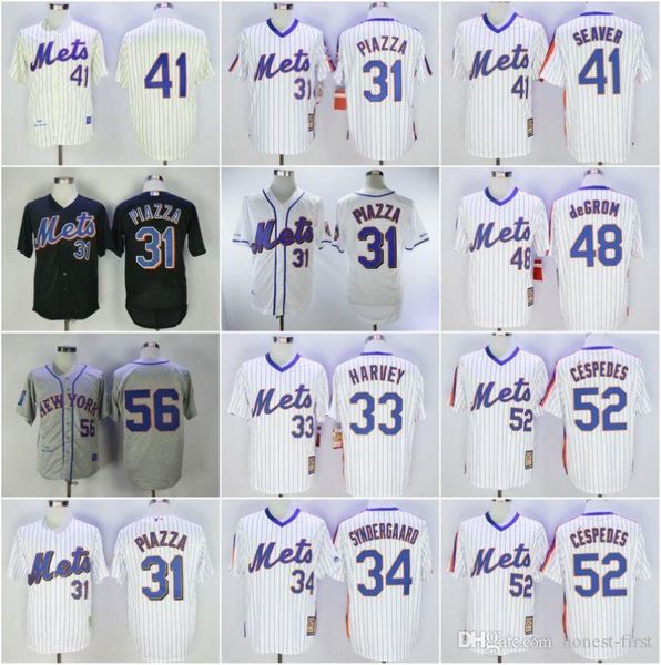 

Cheap New York 31# PIAZZA 33# HARVEY 34# 41# SEAVER 48# deGROM 52# CESPEDES 56# White Grey Black Retro Baseball News Shirt Stitched