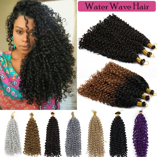 

14''water wavy afro braiding crochet braid hair extensions ombre long deep twist bulk kinky curly marlybob braiding synthetic hair, Black;brown