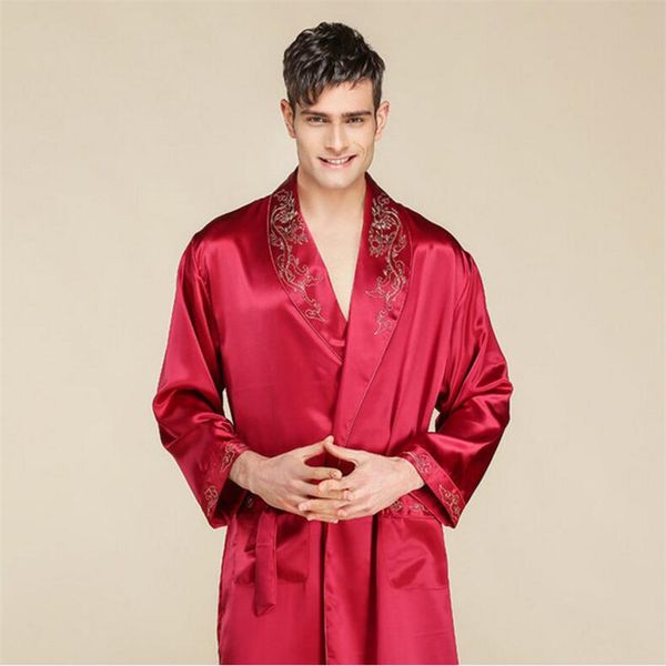 

ianlan spring summer mens bathrobe 22 / heavy weight real silk robe pajamas long sleepwear with waistband nightgown il00457a, Black;brown