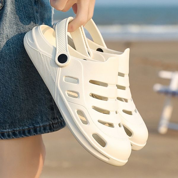 

soft big size sandals comfortable outdoor men flats slippers breathable walking beach sports sandals hole shoes apr22, Black