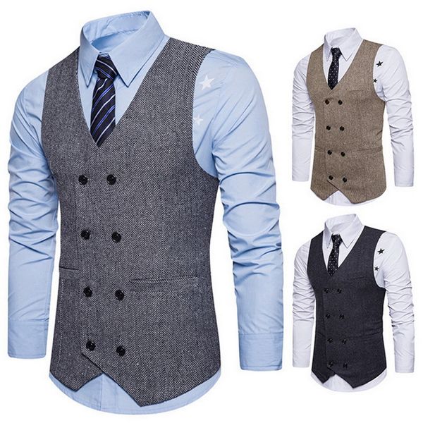 

men brand suit vests waistcoat gilet homme casual sleeveless formal business jacket mens slim fit wedding dress vests homme, Black;white