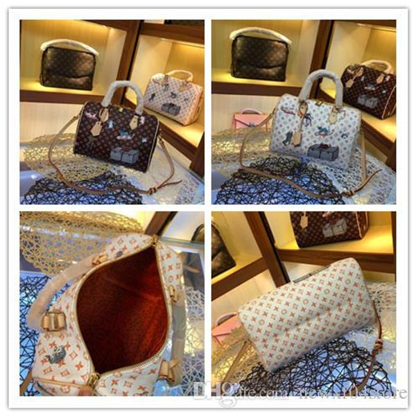 

Дизайнеры LoVuitto Speedy 30 Hand Bag Сумка с монограммой из кожи холста Многоцветный черный