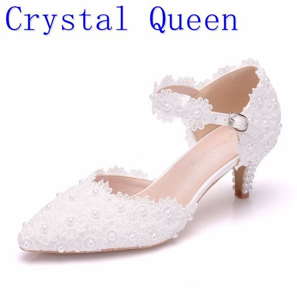 

crystal queen women shoes white lace wedding shoes 5cm high heels shoes pumps white lace sweet princess party mary janes heels, Black