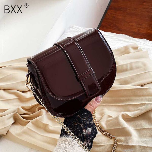 

bxx] chain patent leather crossbody saddle bags for women 2020 solid color shoulder messenger bag lady travel handbags hk195