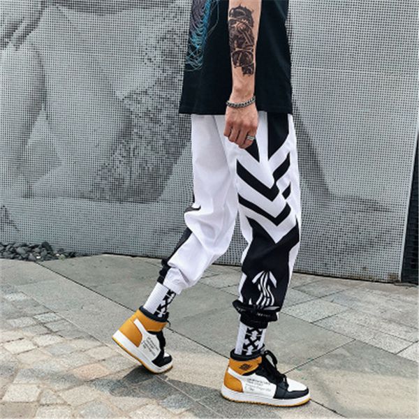 

new fashion printed men harem pants hip hop casual streetwear joggers men 2020 fashion elastic waist trousers, Black
