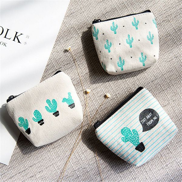 

1pc small cute kids girls coin wallet women money pouch cactus change pouch key holder bag canvas coin purses, White