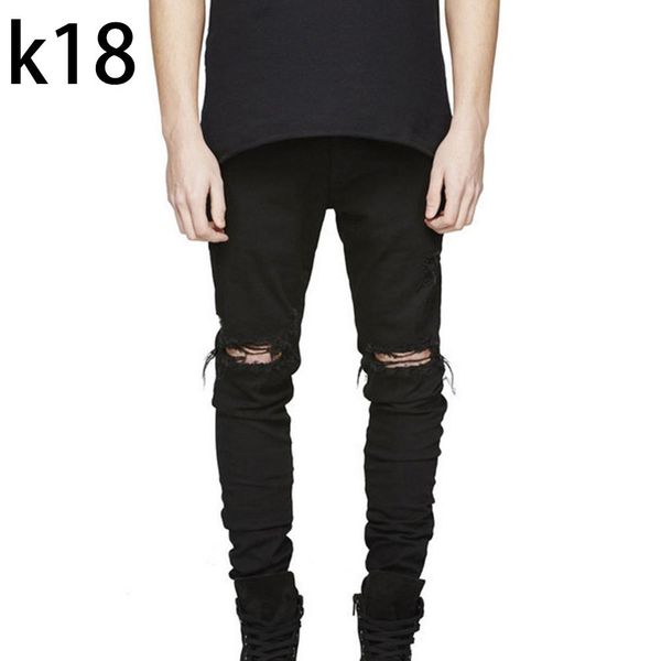 

men destroyed ripped slim jeans skinny denim pants stretch long trousers, Blue