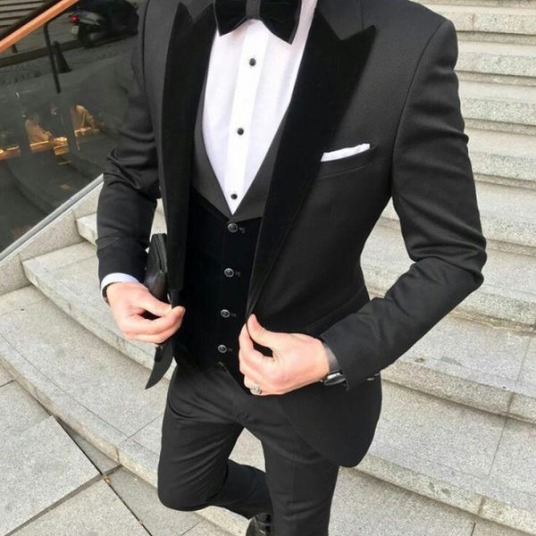 

latest slim fit mens suits for wedding prom party with black velvet lapel groom tuxedos 3 piece formal man set jacket pants vest, White;black