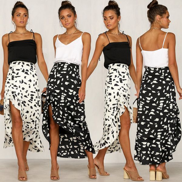 

women skirts print long summer skirt irregular women skirts summer s m l xl, Black