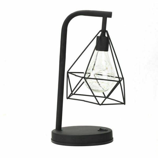 

retro black geometric wire industrial led bulb bedside light battery table lamp