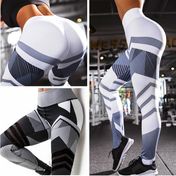 

digital printing geometric hip high waist sports casual yoga pants leggings women, White;red