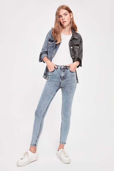 

trendyol blue-flushing high waist skinny jeans twoaw20je0064