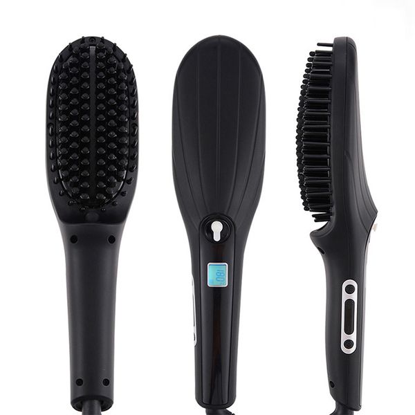 

steam hair straightener flat iron professional electric hair straightening brush tourmaline ceramic ion steampod massage comb, Black