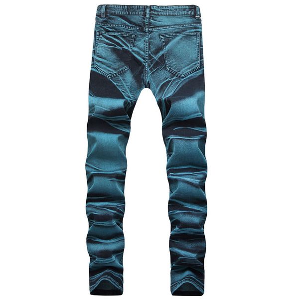 

mens plus size jeans slim fit solid color ripper zipper designer pencil pants fashion jeans, Blue