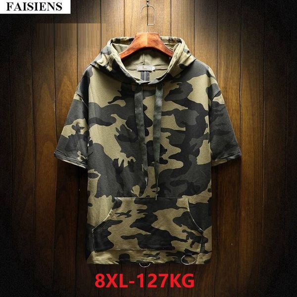 

faisiens summer men hip hop hoodies sweatshirts camouflage green zipper hooded big size 6xl 7xl 8xl teens high street hoodies, Black