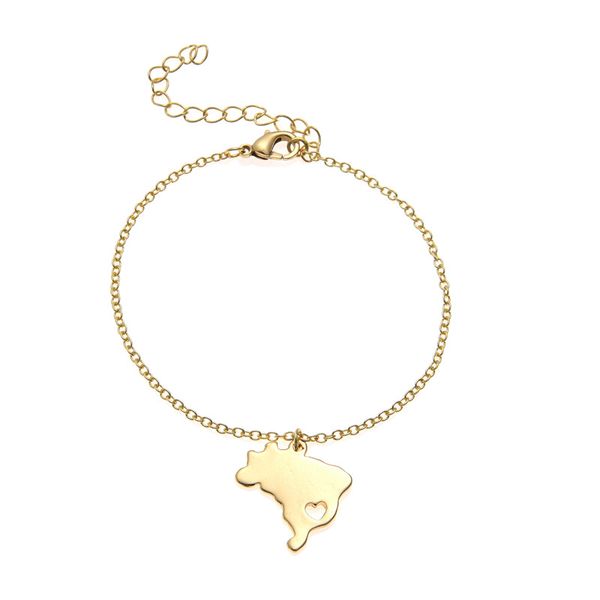 

south america country geography map brazil charm chain bracelets brazilian brasil pride heart sao paulo city hometown souvenir gifts, Golden;silver