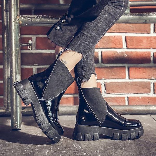 

european style new fashion women short boots mixed colors comfortable round toe solid color rubber shoes party boots, Black