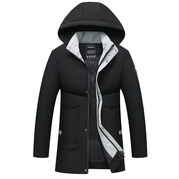 

winter padded coat mens jackets thick parka fur collar hooded men's coats casual outerwear brand clothing #27010, Black