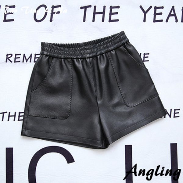 

2020 women spring genuine real sheep leather shorts e47, White;black