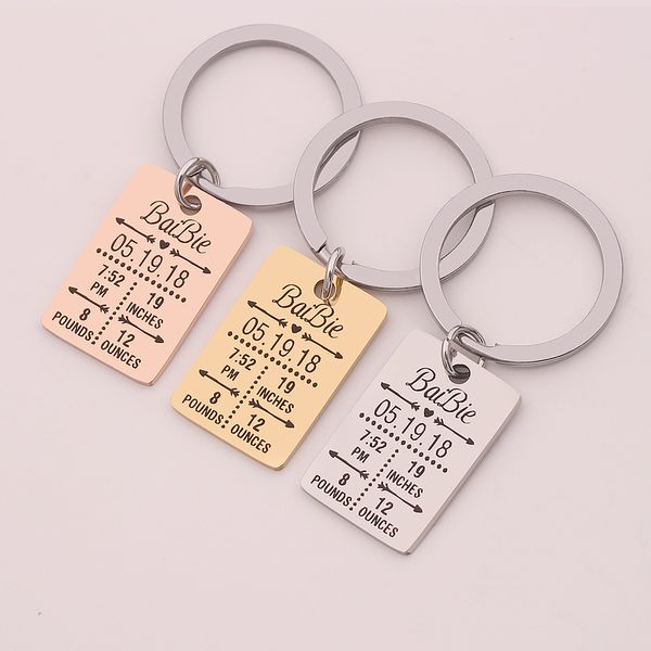 

custom key holder weight time name length date personality new born child memorial baby information gift keychain keepsake, Silver