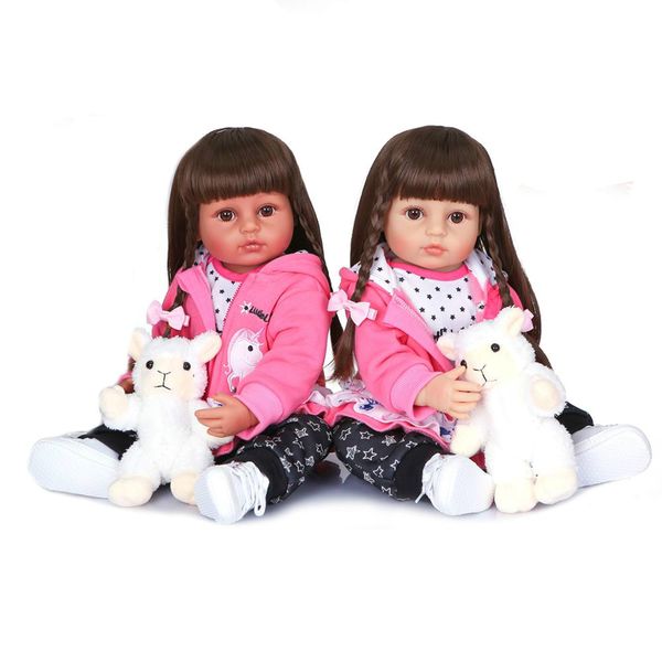 

new 55cm long hair girls gift soft silicone vinyl doll newborn flexible babydoll two colors skin baby pink coat toys for children