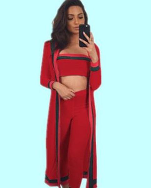 

women fall autumn suits 3pcs spring cardigans strapless pants clothing set outfits, Gray