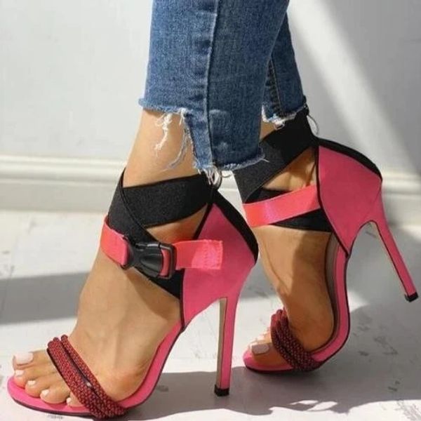 

2020 summer fashion woman shoes sandals high heels thin heels zipper party wedding pumps zapatos de mujer sandalias lp639, Black