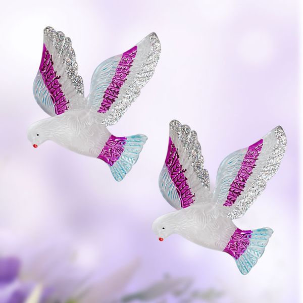 

10cm 6pcs acrylic colorful peace dove pendant wedding decoration xmas tree ornament diamond glitter effect