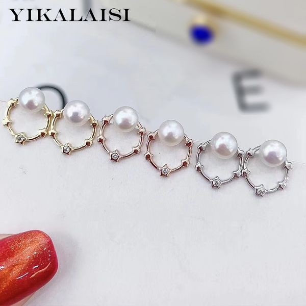 

yikalaisi 925 sterling silver jewelry pearl earrings 2020 fine natural oblate pearl jewelry 6-7mm earrings for women wholesale, Golden;silver