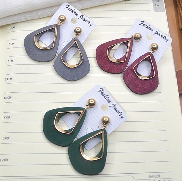 

натуральные деревянные серьги geometrica полый треугольник личность простой стиль модные украшения для женщин девушки выпускной вечер, Silver