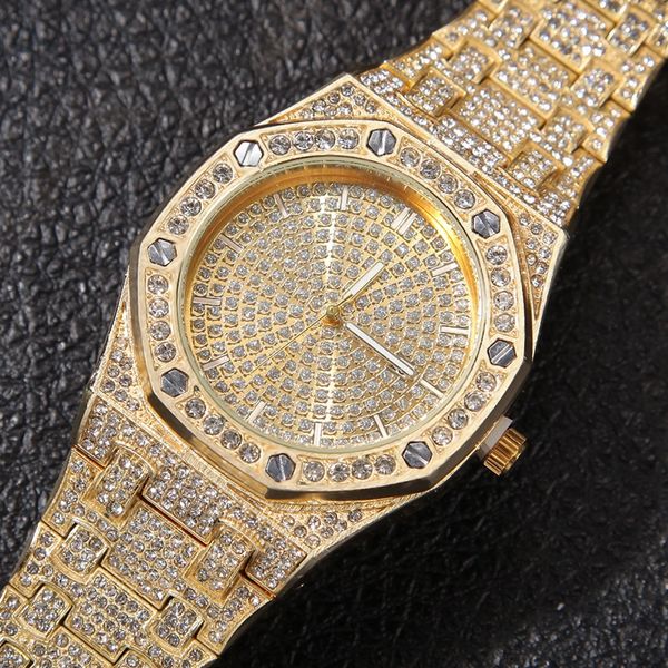 

designer mens watches fashion diamond iced out watch hip hop rose gold silver watch, Slivery;brown