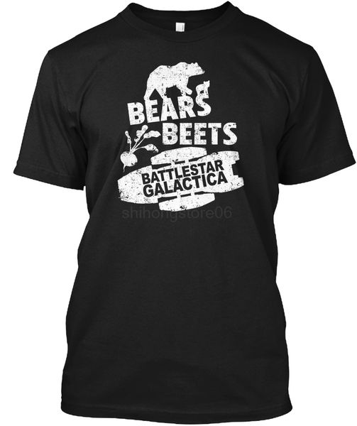 

bears- beets- battlestar galactica popular tagless tee t-shirt, White;black