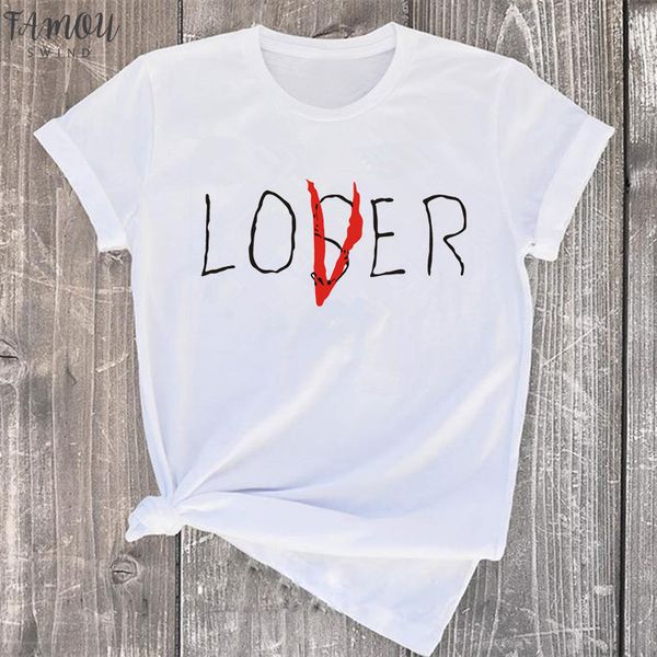

women summer fashion t shirt casual short sleeve loser lover it inspired t shirt, White