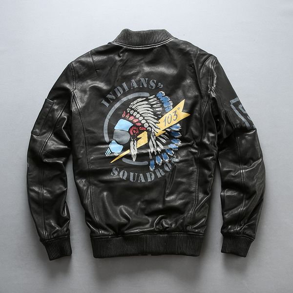 

avirexfly 2019 men's black genuine leather jacket pattern a1 pilot vintage bottom pleated sheepskin jackets