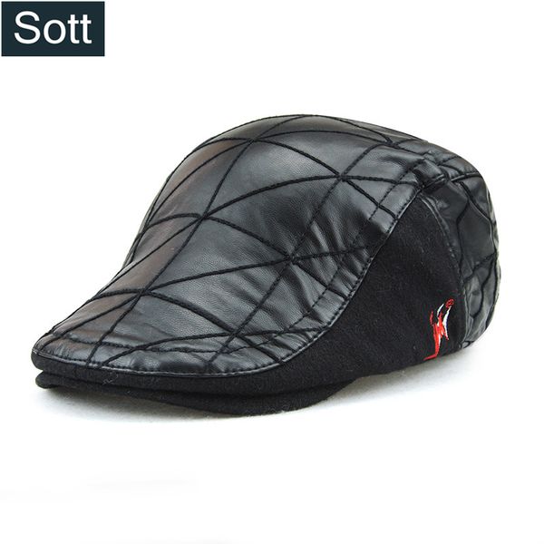 

sott] fashion pu leather men berets warm cap tweed male newsboy beret autumn winter women flat hats b-0112, Blue;gray