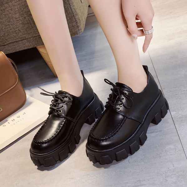 

british style womens derby shoes casual female sneakers round toe clogs platform women's heels flats preppy leather new, Black
