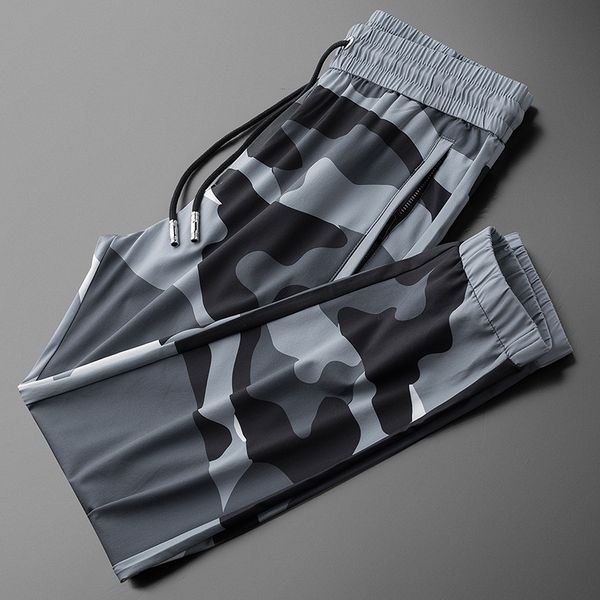 

men's pants minglu spring and summer mens luxury camouflage printed casual sport male plus size 29-40 slim fit trousers, Black