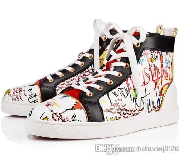 

оригиналы качества натуральная кожа граффити красный донные кроссовки, мужские flat hightop обувь sailor red sole обувь, свадебное платье по, Black