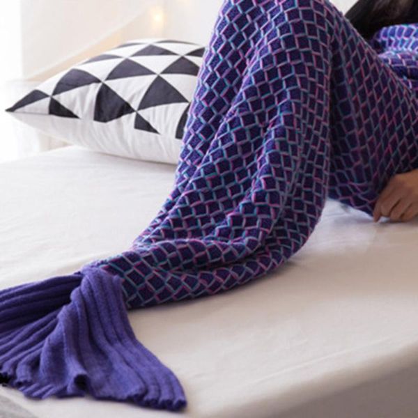 

mermaid blanket handmade knitted sleeping wrap tv sofa mermaid tail blanket kids baby crocheted bag bedding throws bag
