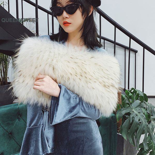 

001 2019 handmade natural100% real fur collar women natural fur shawl luxury scarf, Blue;gray