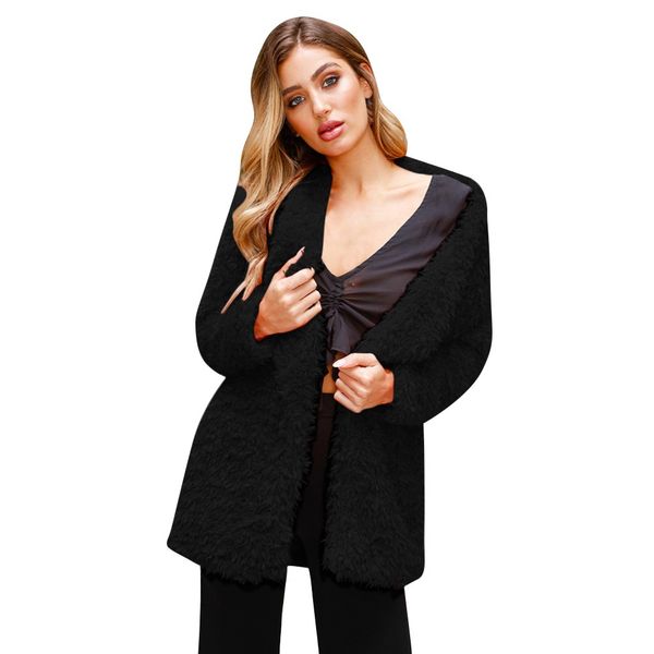 

winter coat women outerwear winter warm teddy bear thick warm fleece fur fuzzy long sleeve coat female loose thicken, Black