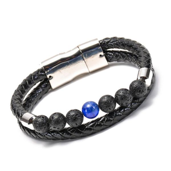 

genuine leather natural bracelet magnetic buckle lava rock stone tiger eye luxury designer jewelry women bracelet mens yoga bracelets gift, Black