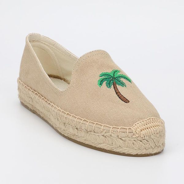 

dzym spring autumn coconut tree design flats canvas espadrilles embroidery loafers women's fishermen shoes sewing zapatos, Black
